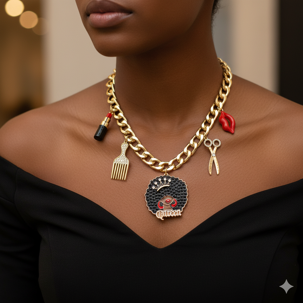 Queen Lipstick Curb Link Necklace
