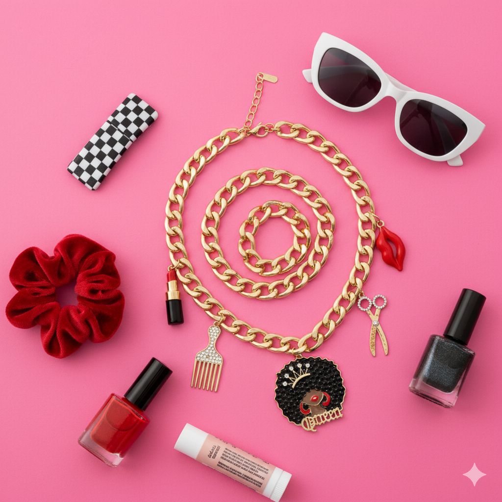 Queen Lipstick Curb Link Necklace