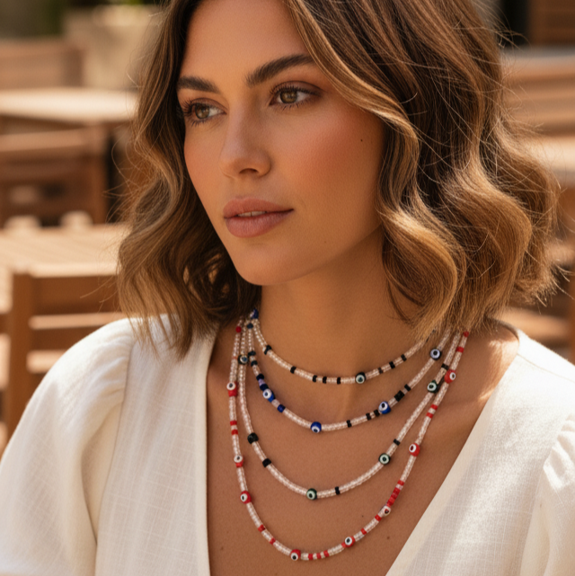Delicate Evil Eye Beaded  Necklace