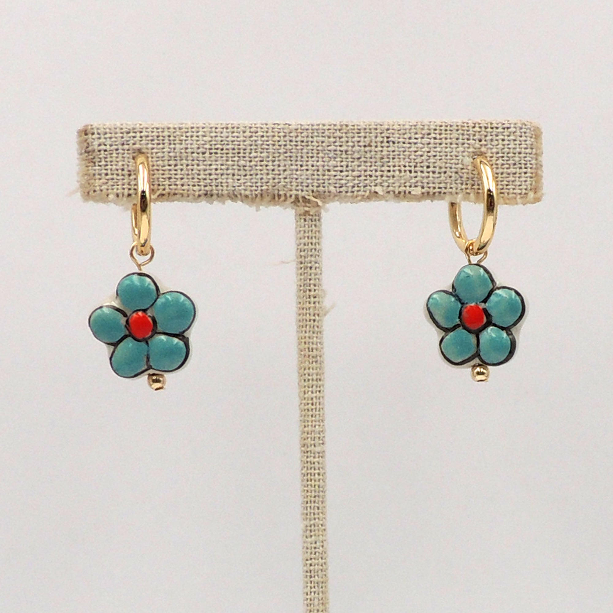 Flower Huggie Ceramic Earrings