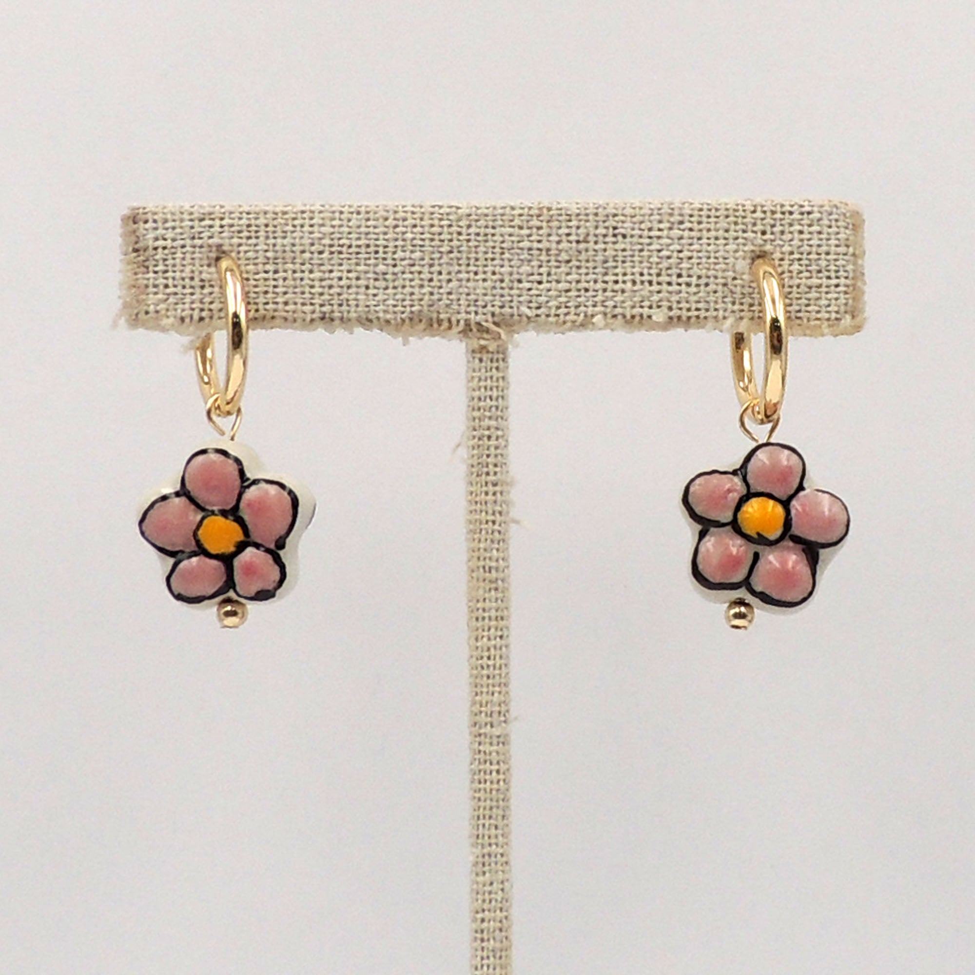 Flower Huggie Ceramic Earrings