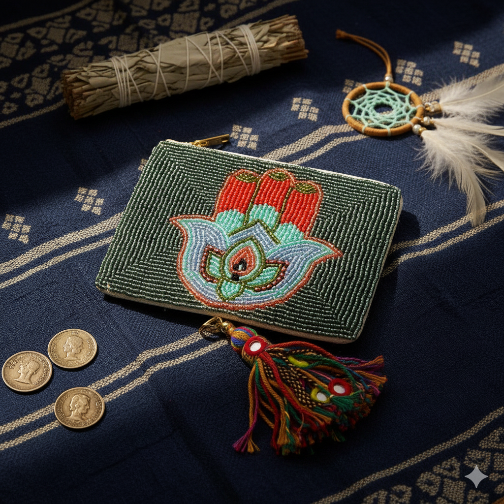 Beaded Hamsa Hand Coin Purse