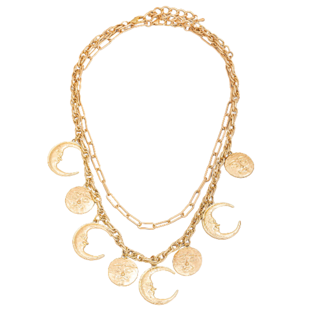 LLayered Moon Charm Necklace –  Gold Plated Celestial Jewelry
