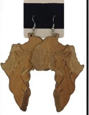 African Woman Wood Dangle Earrings
