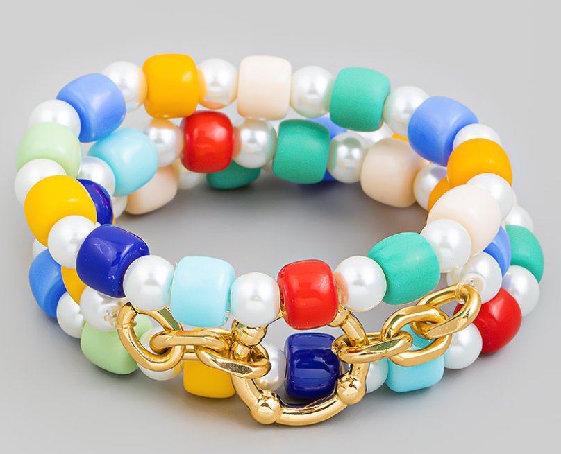 Three-Piece Multi Beaded Bracelet Set – Handmade Colorful