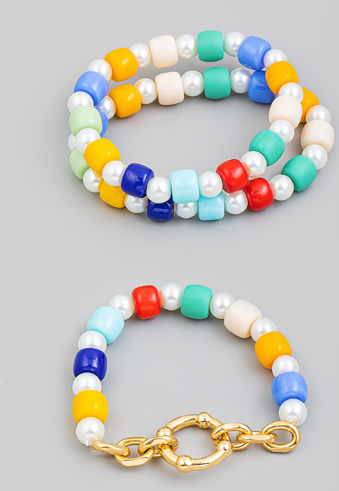 Three-Piece Multi Beaded Bracelet Set – Handmade Colorful