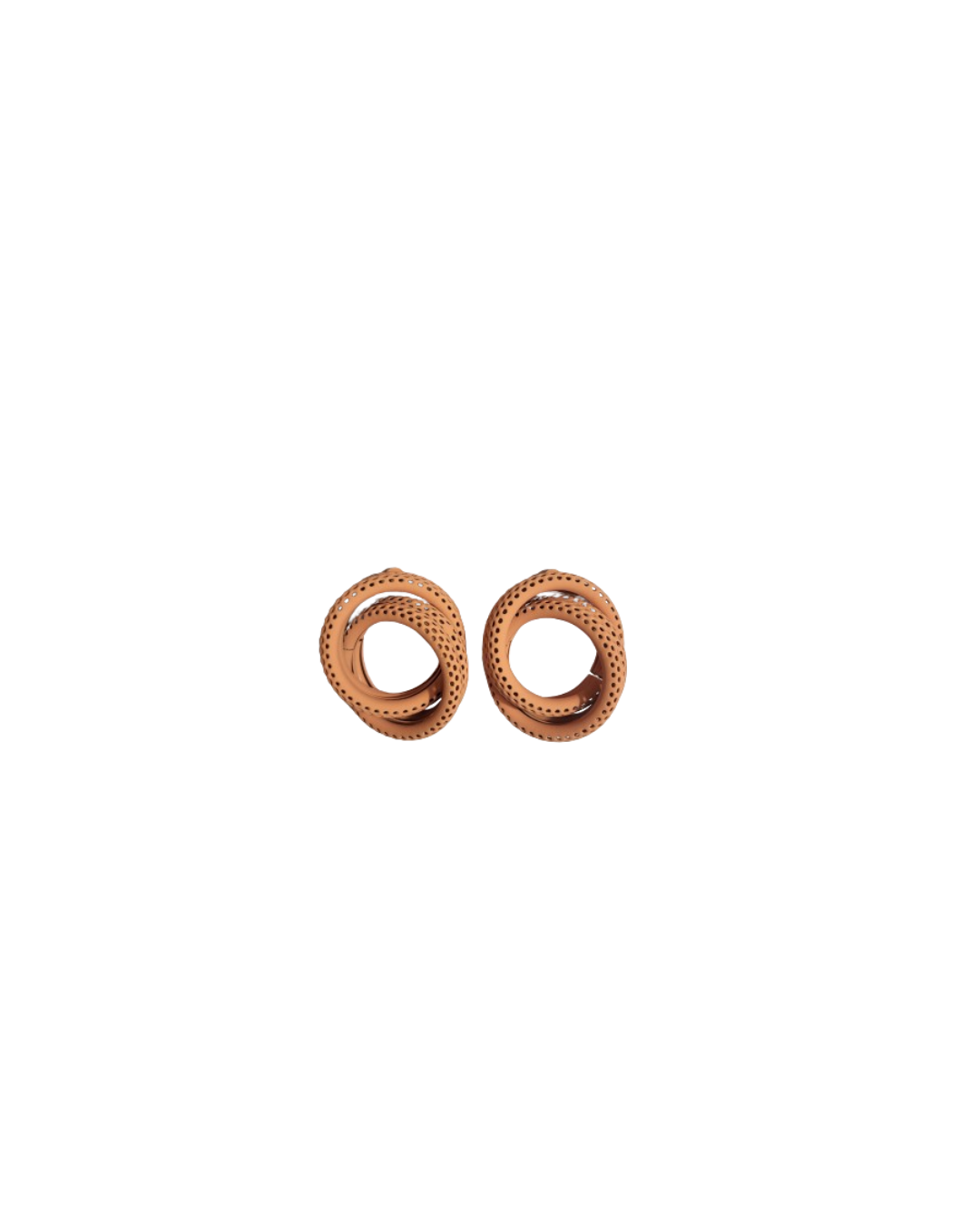 A set of spiral earrings presented in three colors: green, yellow, and rose gold. Each earring features a spiral design.