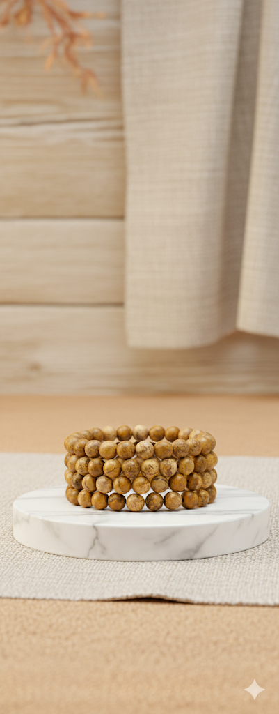 Stack of round, textured bread on a marble stand with a blurred background