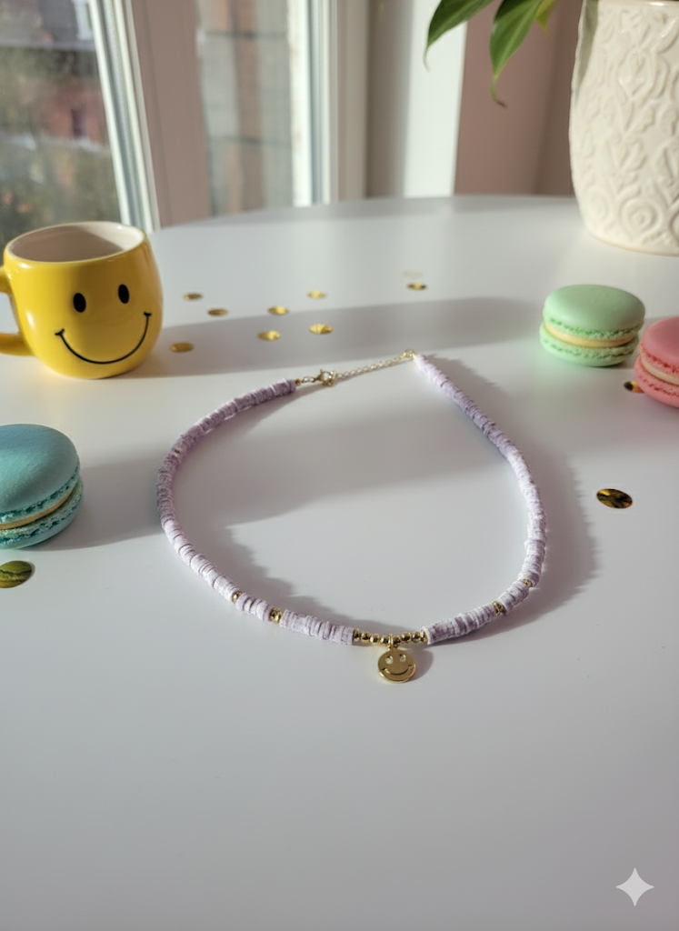 Purple Clay Bead Necklace